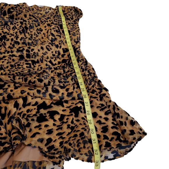 ASTR DRESS WOMEN'S SMALL LEOPARD  NIKITA TIERED RUFFLE HEM SHORT MINI VELVET - Picture 16 of 17
